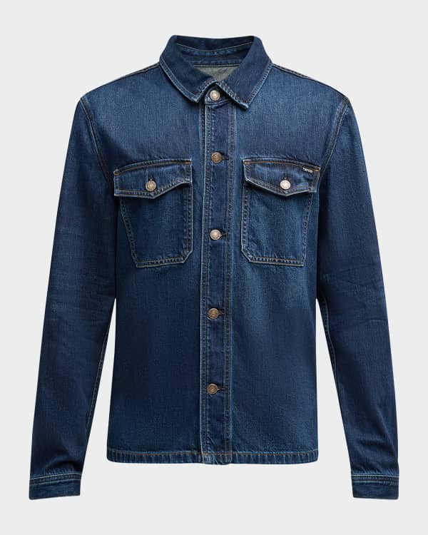 Givenchy Men's 4G Embroidered Denim Sport Shirt | Neiman Marcus