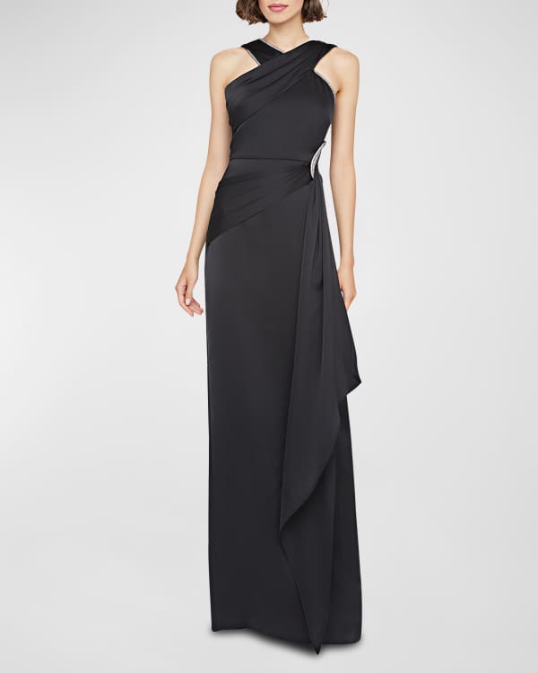 Theia Lou Draped Cap-Sleeve Velvet Gown | Neiman Marcus
