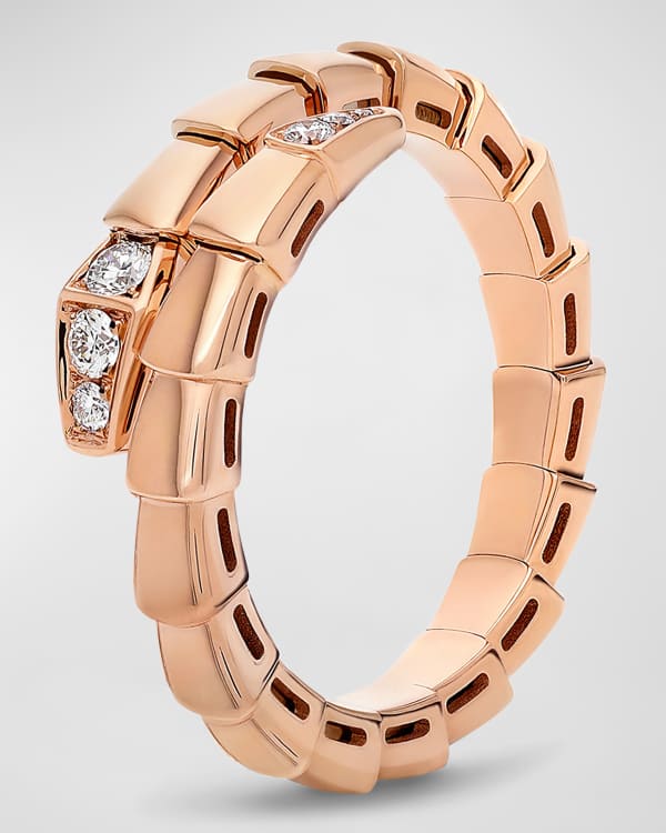 BVLGARI Serpenti Viper 2-Coil Ring in 18k Yellow Gold and Diamonds, Size L  | Neiman Marcus
