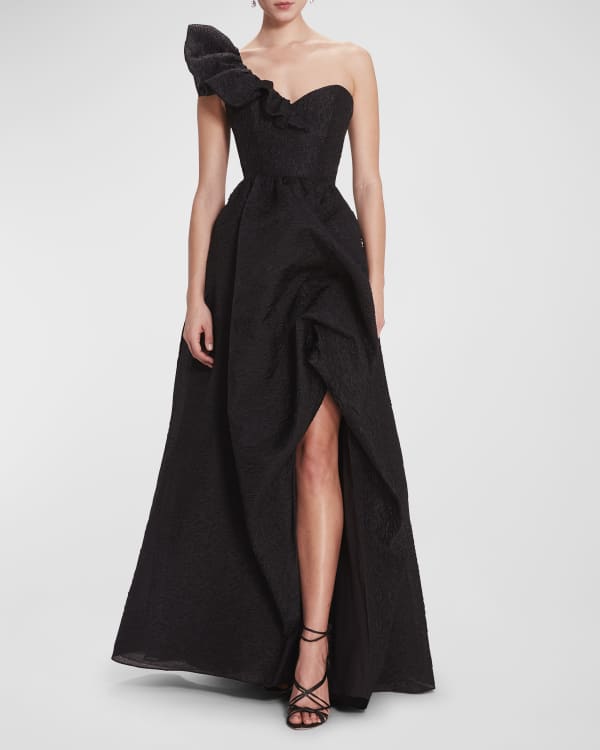 Marchesa Notte Off Shoulder Glitter Tulle Cape Gown Neiman Marcus