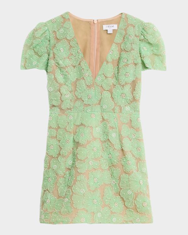 HELSI Quinn Floral Applique Lace Mini Dress | Neiman Marcus