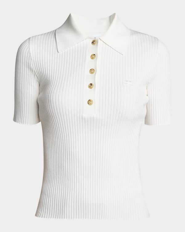 Courreges Rib Knit Short Sleeve Polo Shirt Neiman Marcus
