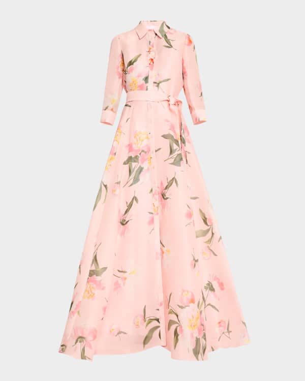 Carolina Herrera Floral Embroidered Crystal Long Sleeve Caftan Gown Neiman Marcus