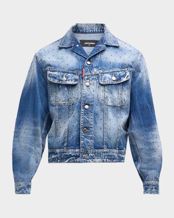 Dsquared2 Men s Destroyed Jean Jacket with Shearling Neiman Marcus