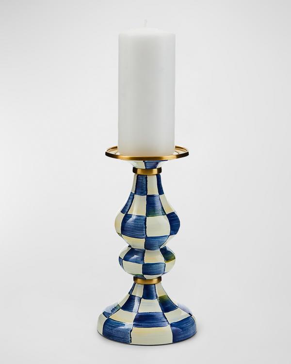 MacKenzie-Childs Courtly Check Medium Pillar Candlestick – Hand-Painted Enamel Candle Holder