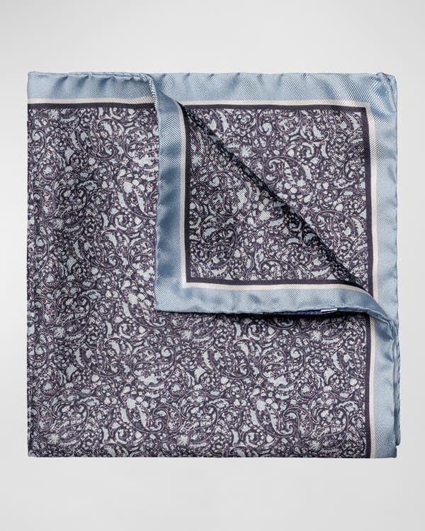 Men's Floral Print Silk Pocket Square Blue