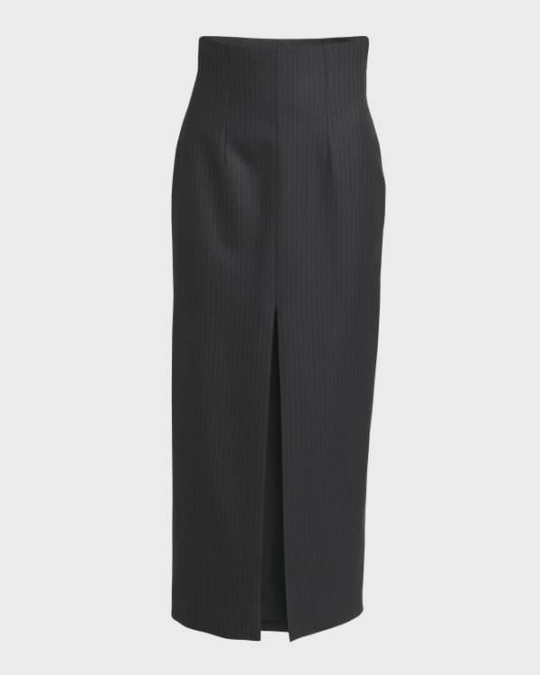 Clementine Pinstripe Midi Skirt – Heather Gray, Front Slit main image 1