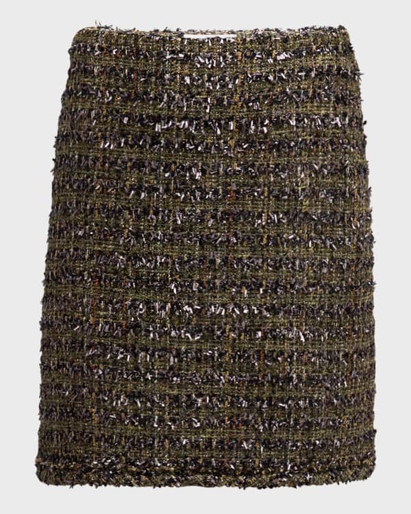 Metal Button Pleated Tweed Mini Skirt