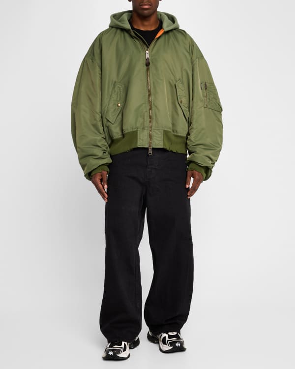 Balenciaga Men's Balenciaga Paris Hybrid Hooded Jacket | Neiman Marcus