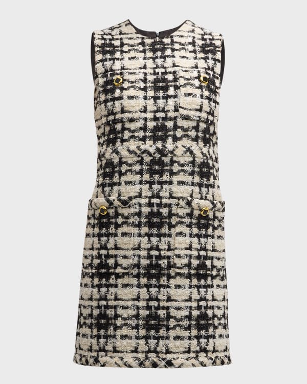 Black and White Plaid Tweed Sleeveless Short Dress