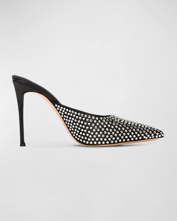 Black Suede Studio Celine Metallic Croco Mule Sandals Neiman Marcus