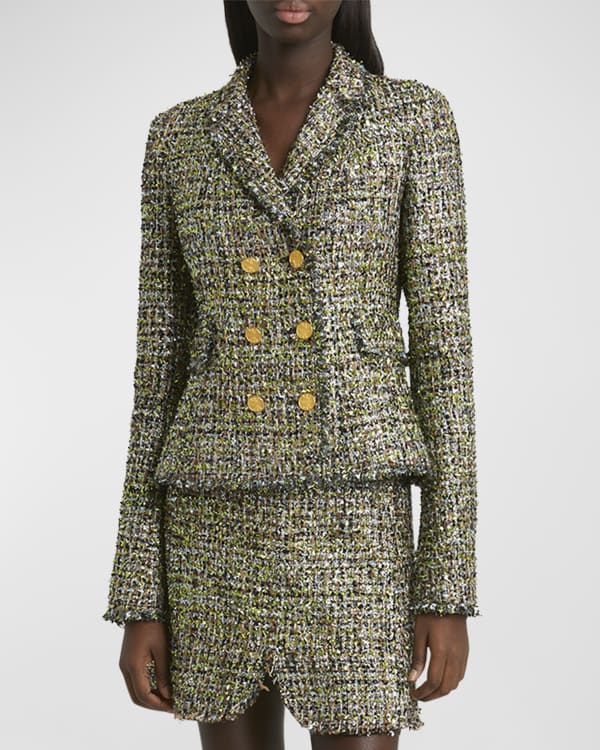Saint Laurent Long Collarless Tweed Jacket | Neiman Marcus