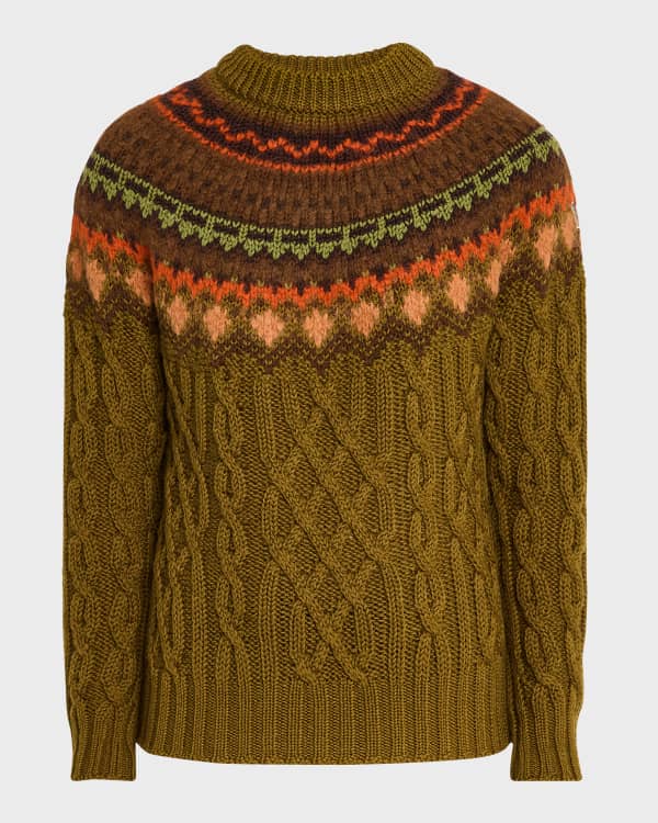 Moncler Grenoble Men's Padded Wool Cable-Knit Zip-Up Sweater