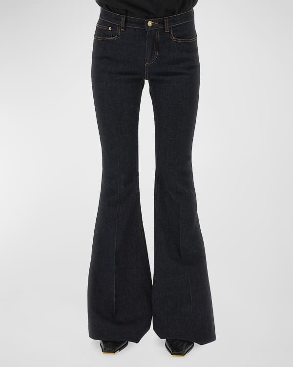 Classic Flared Denim Pants with Stone Rivets