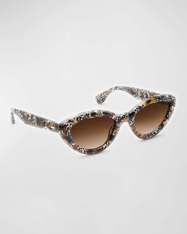 KREWE One Size Julia Black Grey Marbled Acetate Polarized Cat Eye Sunglasses