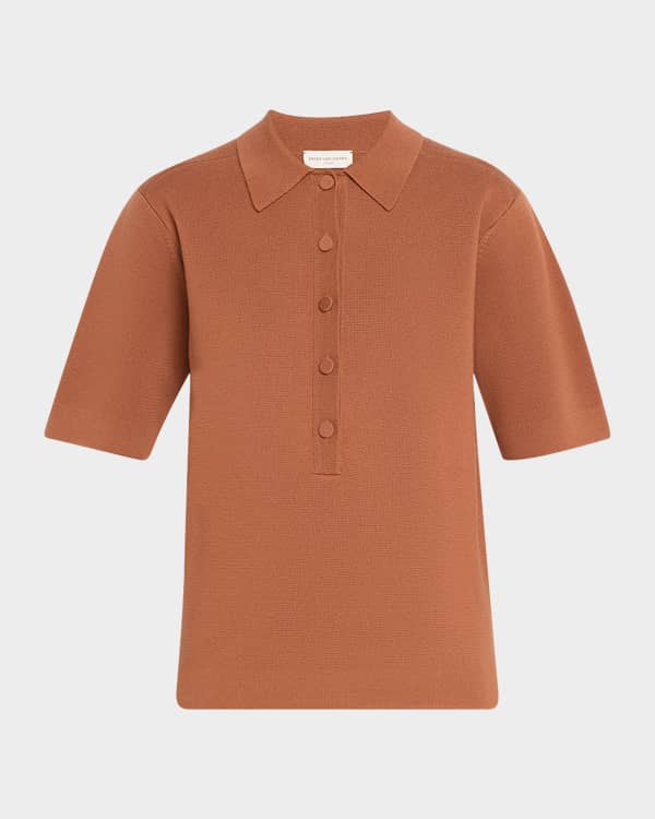 Dries Van Noten Heels Lace-Up Knit Polo Sweater | Neiman Marcus