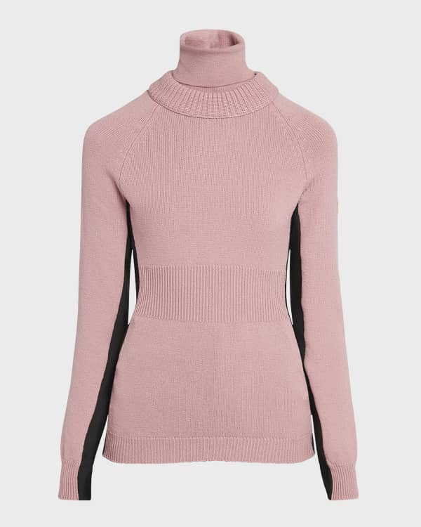 Chloe Crochet Side-Stripe Mock-Neck Rib Sweater | Neiman Marcus