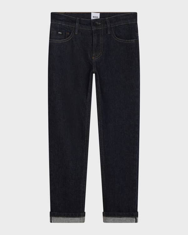Boy's Staggered Logo-Print Jeans, Size 4-12