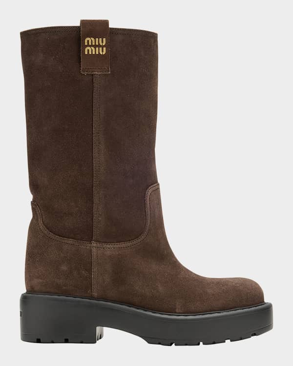 Miu Miu Calfskin Short Moto Booties | Neiman Marcus