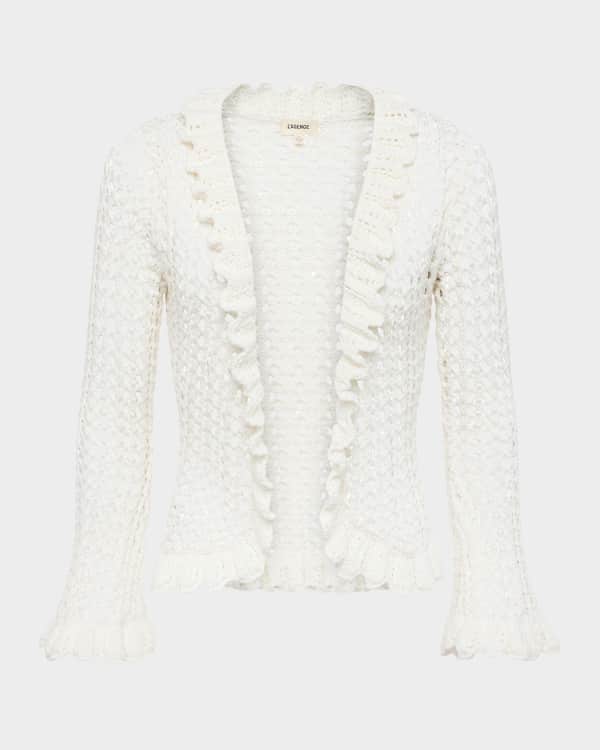 Theory Textured Cotton Rib Fitted V-Neck Cardigan | Neiman