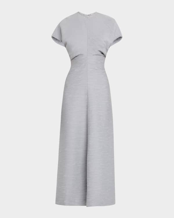 The Seersucker Gathered Seam Midi Dress