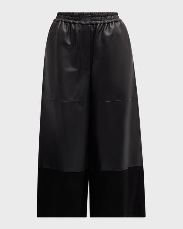 Loewe Cropped Leather Wide Leg Pants Neiman Marcus