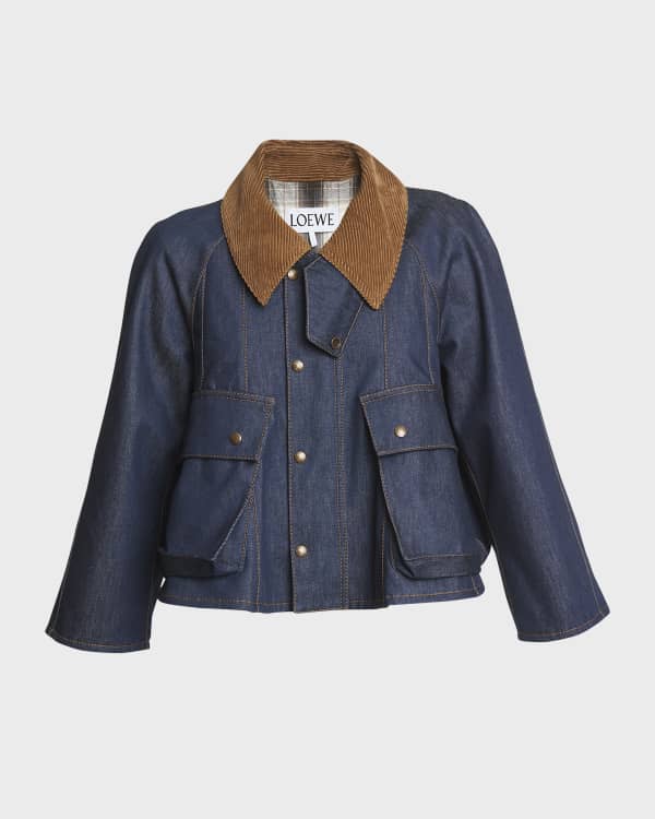 Loewe Cropped Denim Short Sleeve Jacket Neiman Marcus