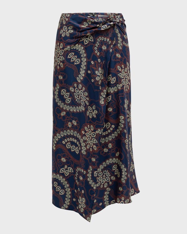 Navy leopard print wrap midi skirt clearance