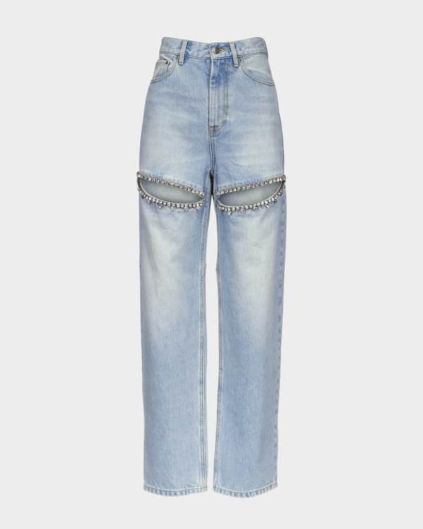 AREA Metallic Fringe Straight Leg Jeans | Neiman Marcus