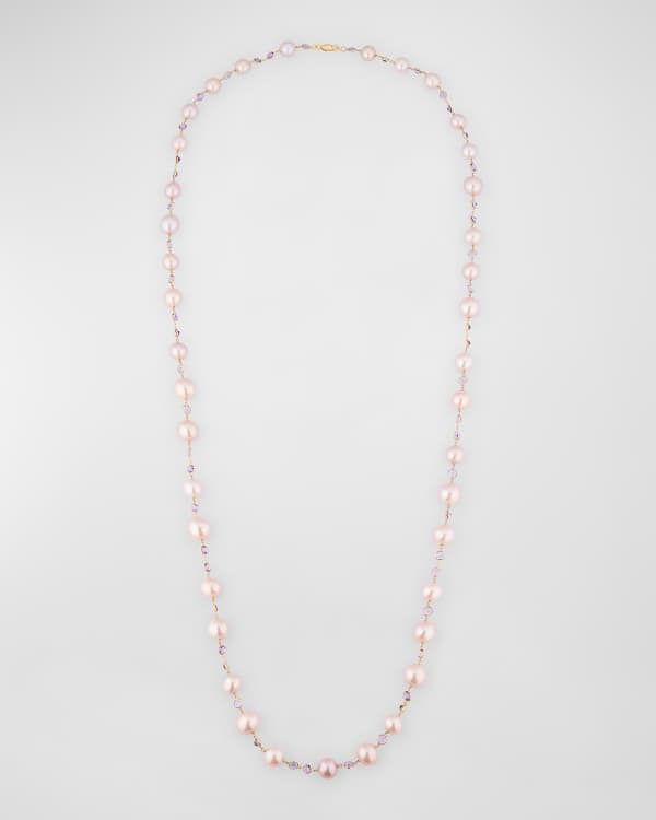 Belpearl Long Kasumiga Pearls Necklace w/ 18k White Gold