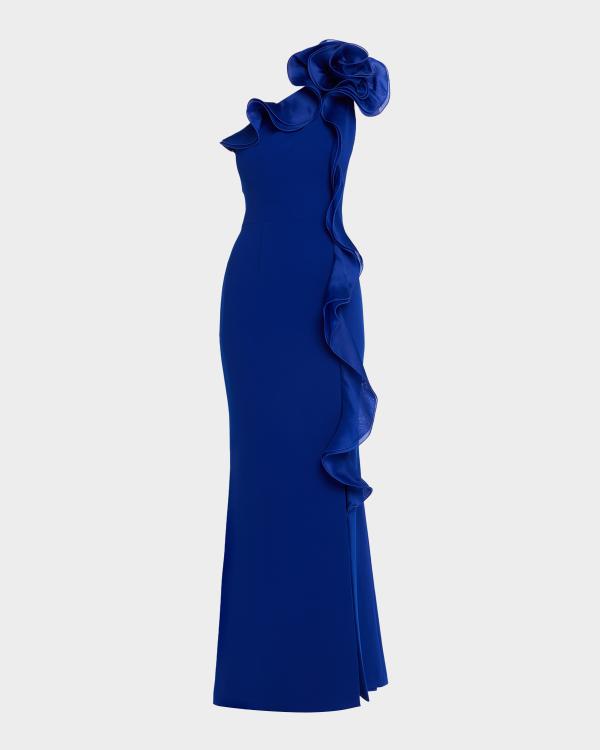 alc poppy asymmetrical dress A.L.C. Hand-Painted Asymmetric Satin Gown Color:Steel Blue This full B233051 Poly Chiffon A-line Summer Casual