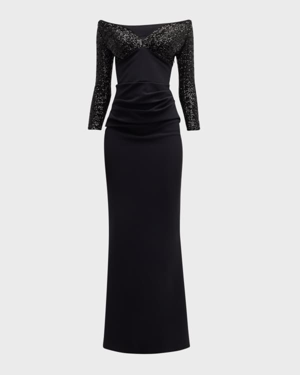 Nicole Miller Off the Shoulder Structured Heavy Jersey Cape Gown Neiman Marcus