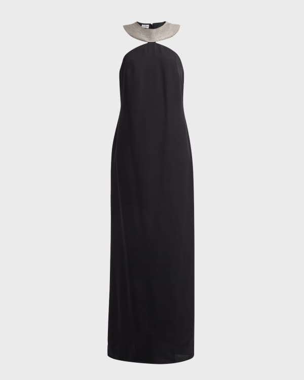 Brunello Cucinelli Crispy Cotton One Shoulder Gown With Marine Botanical Embroidery Neiman Marcus