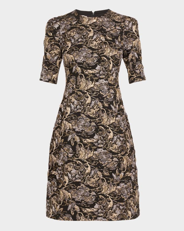 Rickie Freeman for Teri Jon Cap-Sleeve Crochet Lace Dress