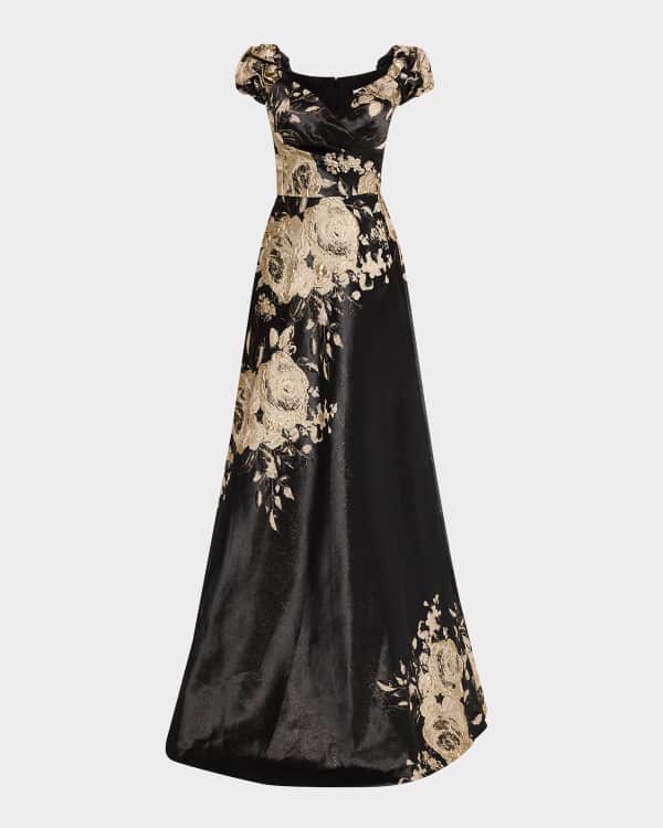 Tadashi Shoji Cap-Sleeve A-Line Floral Lace Gown | Neiman Marcus