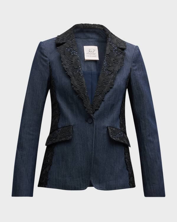 Cinq a Sept Lou Velvet Topstitched Bow Cutaway Blazer Neiman Marcus