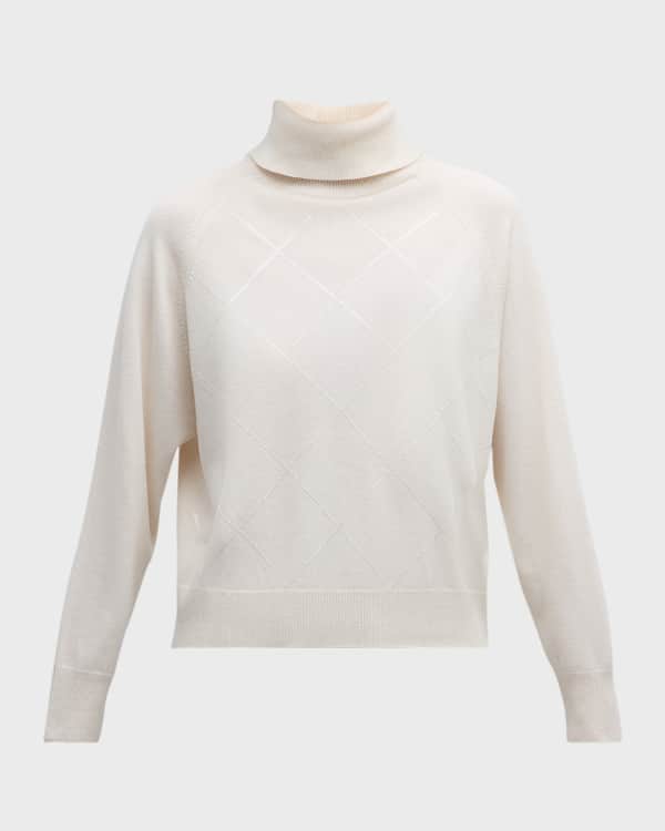 Simple Solid Color Diamond Pattern Elegant Turtleneck Sweater