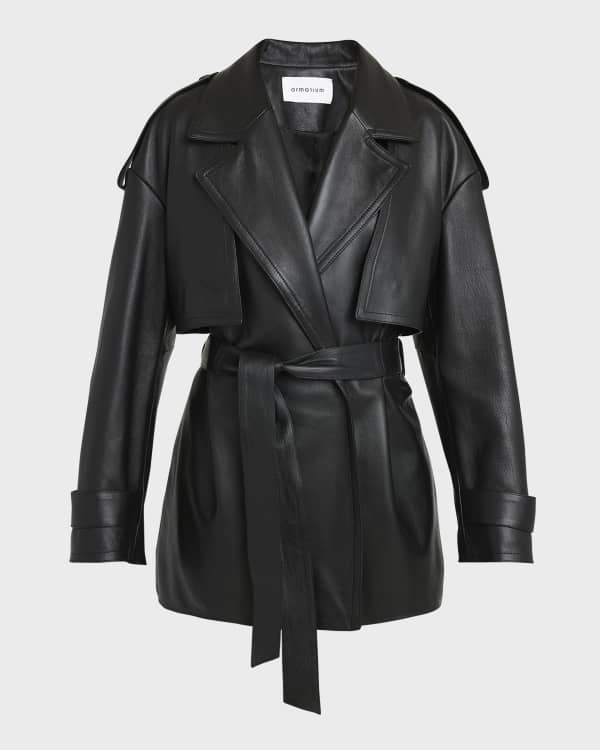 Theory Cropped Leather Trench Coat Neiman Marcus