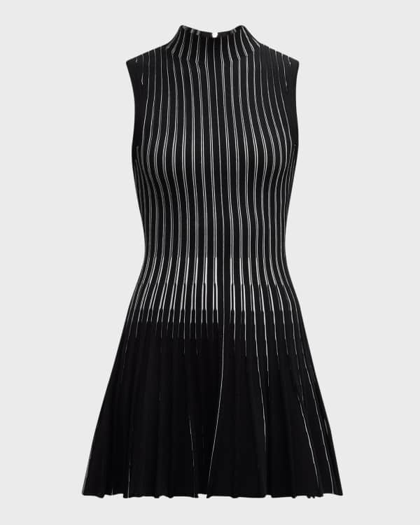 Milly Sleeveless Ribbed Ruffle Swing Dress Neiman Marcus