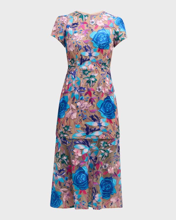 Milly 3D Floral Lace Spaghetti Strap Dress Neiman Marcus