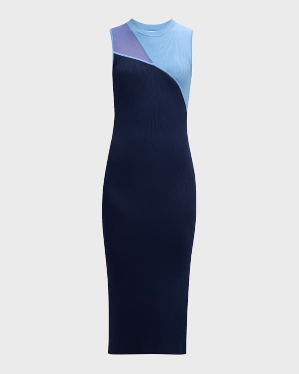 Milly Amara Sleeveless Contrast Trim Midi Dress Neiman Marcus