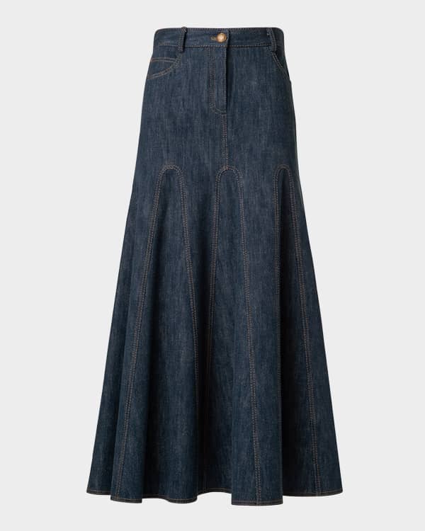 Khaite Luana Belted Zip Front Denim Mini Skirt Neiman Marcus