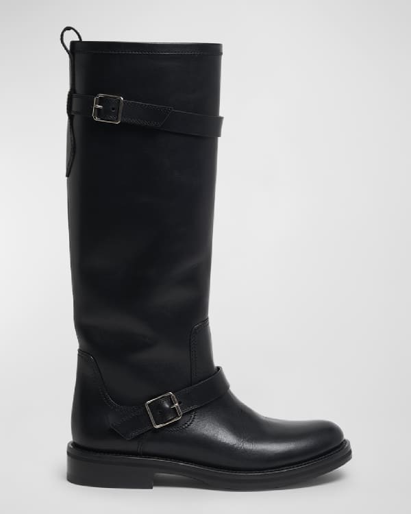 Burberry Saddle Leather Tall Moto Boots Neiman Marcus