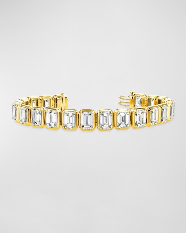 x Christina Adamo 18K Gold North-South Bezel-Set Diamond Tennis Bracelet, 5.70tcw, 7"L