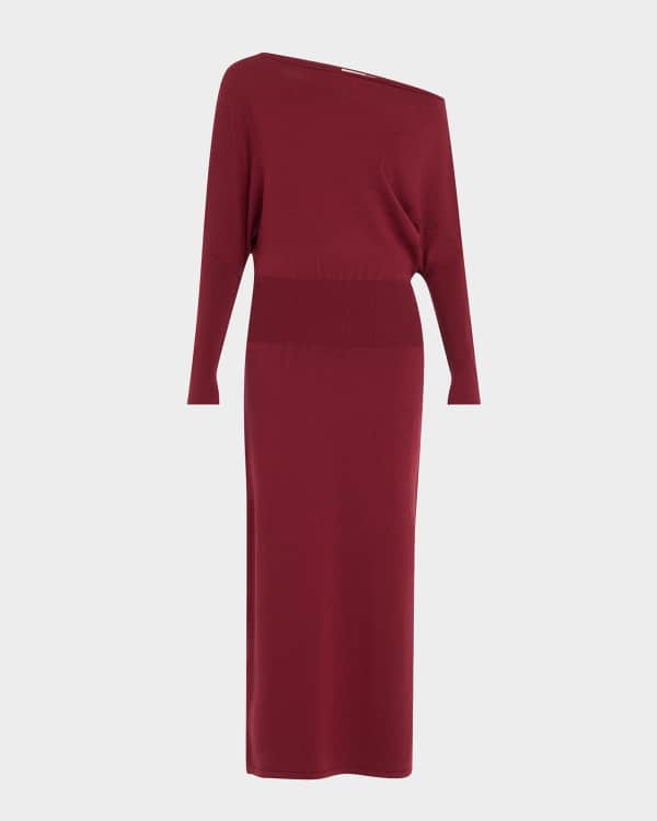 Claudia Floral Silk Long-Sleeve Fluted Midi Dress