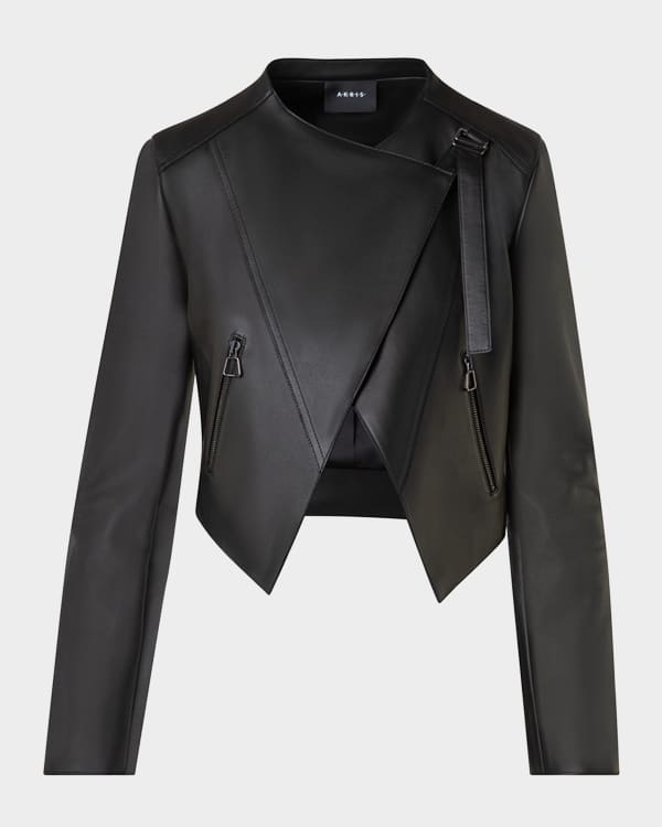 AKRISジャケット Akris Open Grid Jacket w/ Leather Trim | Neiman Marcus