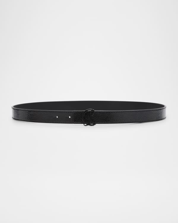 Loewe Graphic Buckle Leather Skinny Belt | Neiman Marcus
