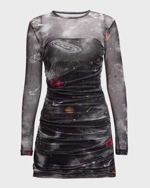 Dsquared² Black Logo Print Long Sleeves A-line Mini Dress