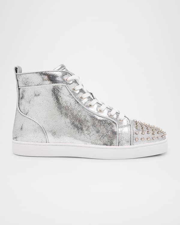 Christian Louboutin Men s Lou Spikes 2 Logo Jacquard High Top Sneakers Neiman Marcus