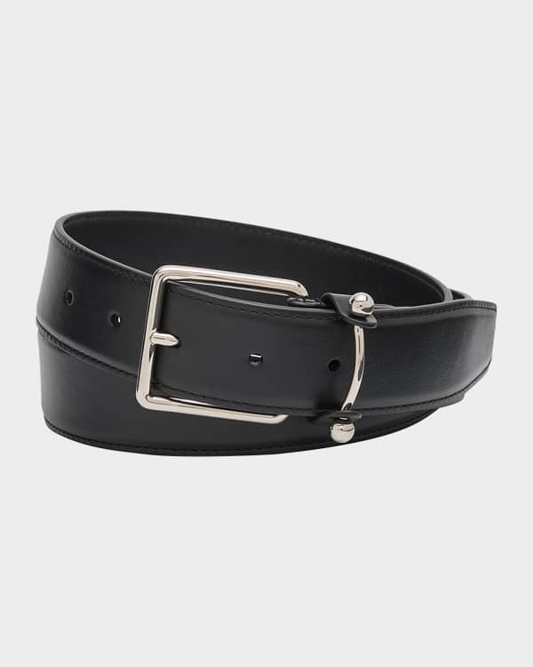 MCM Men s Monogram Embossed Leather Belt Neiman Marcus
